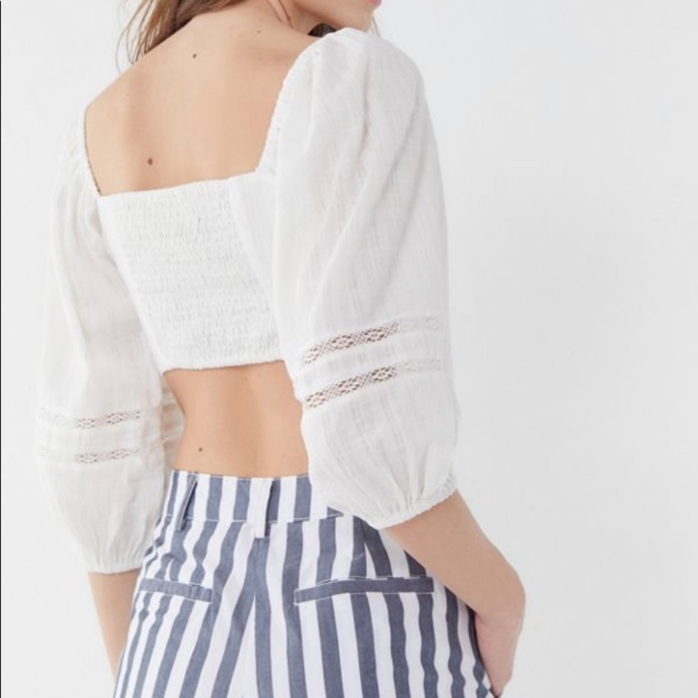 Urban Outfitters White Puff Sleeve Cropped Top